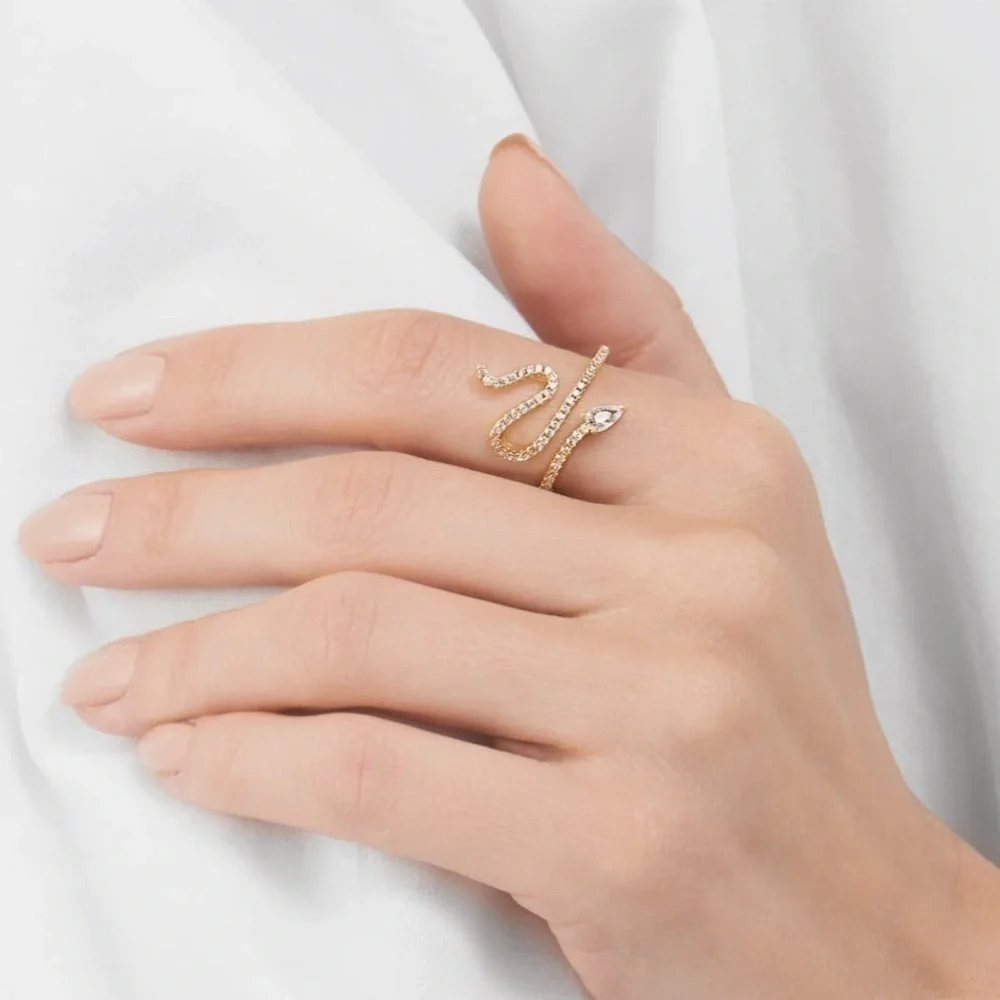 ADORNIA 14K Gold Plated Swarovski Crystal  Accented Winding Snake Ring Size 7